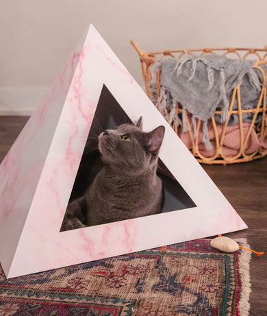 Rose Quartz Cardboard Cat Pyramid | Stylish Eco-Friendly Cat Hideaway