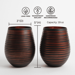Black Swirl Stemless Wine Glasses with Copper Interior – Set of 2