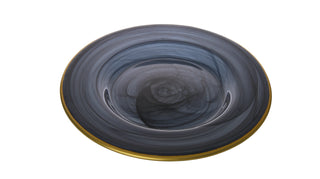 Black Alabaster Dinner Plates with Gold Scalloped Accents – Set of 4