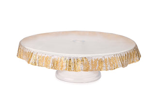 Elegant Scalloped Pedestal Cake Stand with Gold Accents