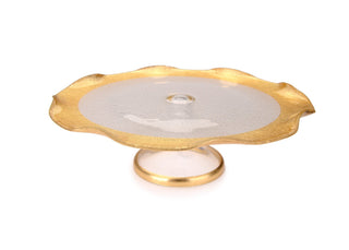 Elegant Pedestal Cake Stand with Gold Wavy Accents