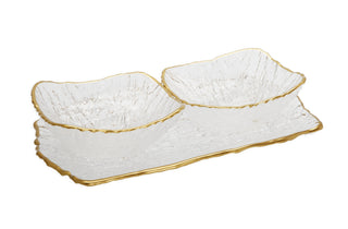 Glass 2 Bowl Relish Dish with Gold Trim