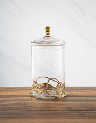 Elegant Glass Storage Jar with 14K Gold Swirl Design – Large