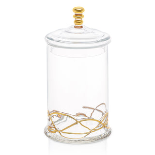 Elegant Glass Storage Jar with 14K Gold Swirl Design – Large