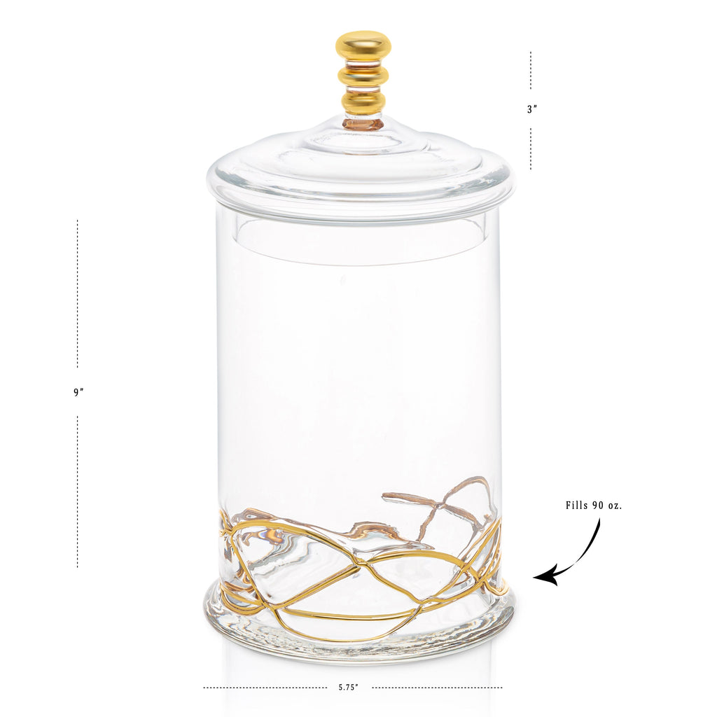 Elegant Glass Storage Jar with 14K Gold Swirl Design – Large