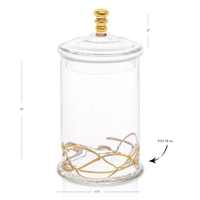 Elegant Glass Storage Jar with 14K Gold Swirl Design – Large