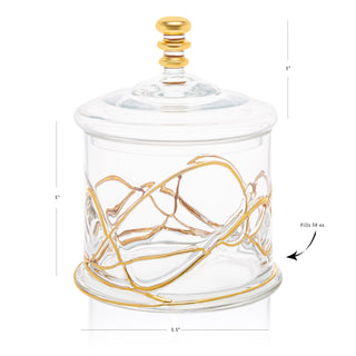 Elegant Glass Storage Jar with 14K Gold Swirl Design-Small
