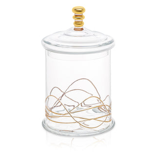 Elegant Glass Storage Jar with 14K Gold Swirl Design-Medium