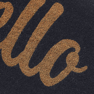 Cursive Hello Dark Blue Natural Coir Doormat