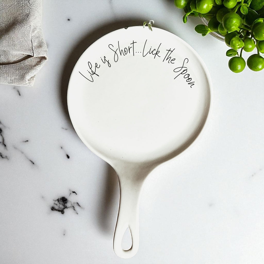 Lick the Spoon Cursive Spoon Rest with Wooden Spoon – Funny Porcelain Kitchen Gift