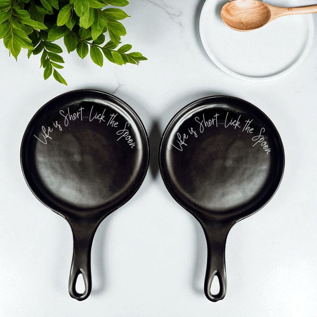 Lick the Spoon Cursive Spoon Rest with Wooden Spoon – Funny Porcelain Kitchen Gift