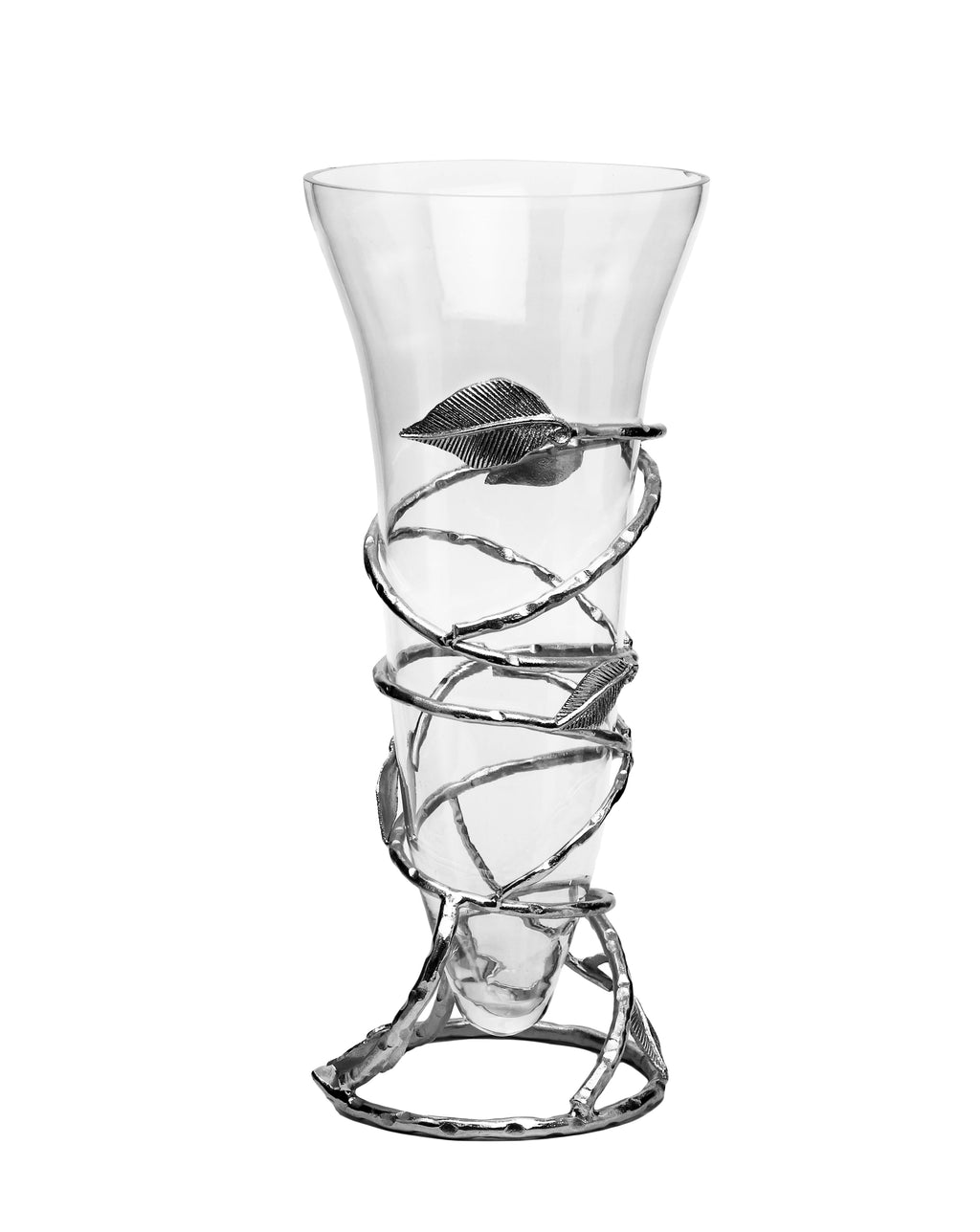 Elegant Glass Vase with Sculptural Silver Leaf Base