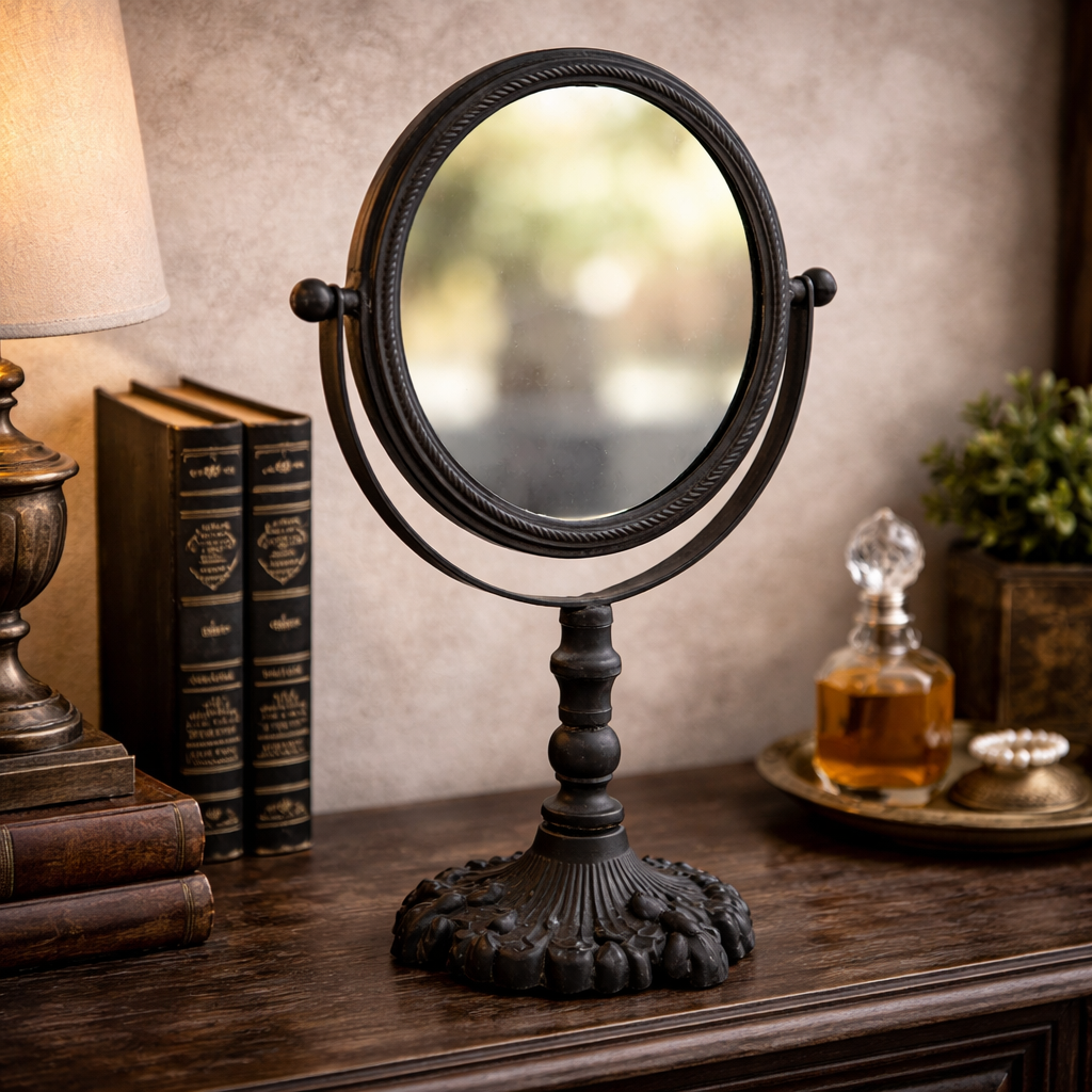 Vintage-Style Cast Iron Tabletop Mirror with Stand