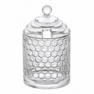 Vintage Honeycomb Glass Storage Jar with Lid