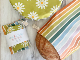 Elegant Bread Maker Set with Bowl Cover & Bread Bag – Daisy & Stripe Collection