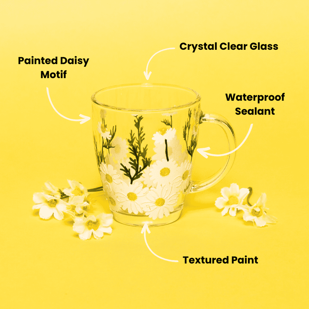 Hand-Painted Daisy Glass Mugs – Set of 2
