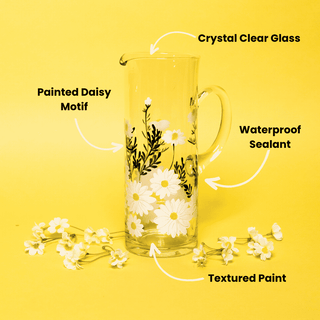 Hand-Painted Daisy Glass Pitcher – 62 oz