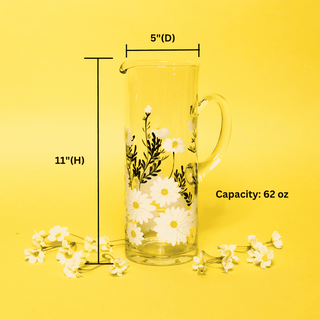 Hand-Painted Daisy Glass Pitcher – 62 oz