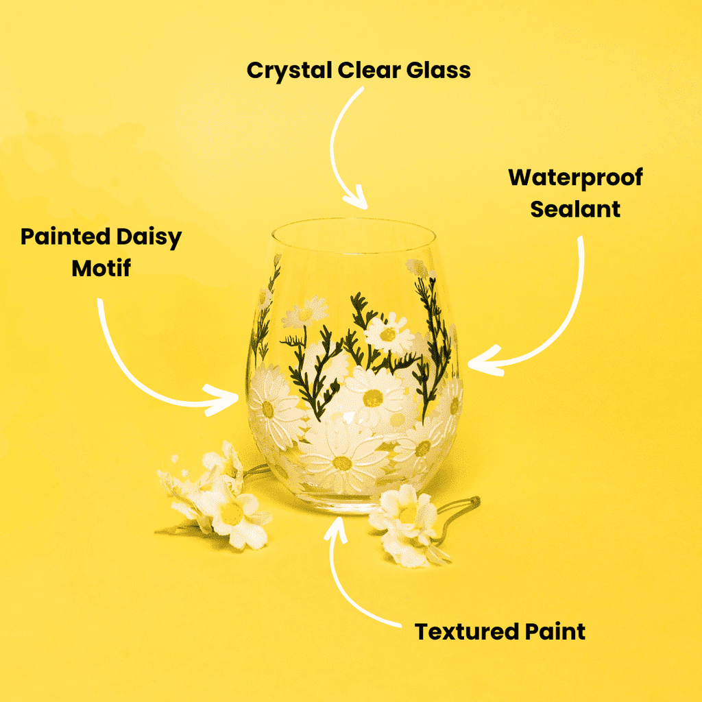 Daisy Painted Stemless Wine Glasses – Set of 2