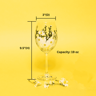Hand-Painted Daisy Wine Glasses – Set of 2