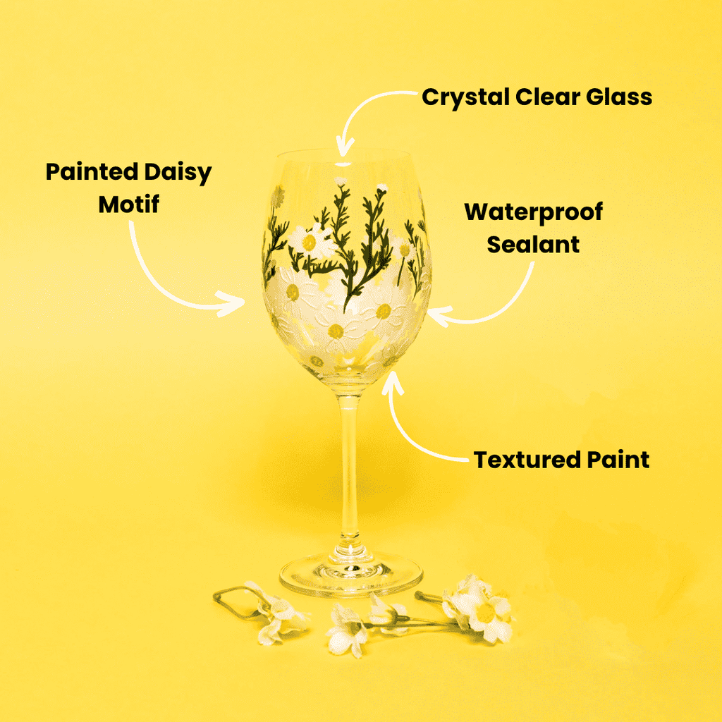 Hand-Painted Daisy Wine Glasses – Set of 2