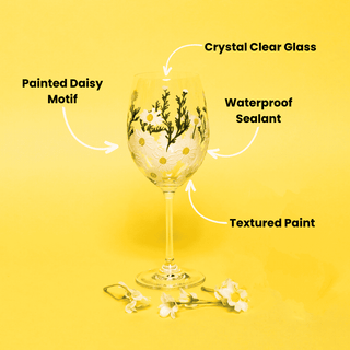 Hand-Painted Daisy Wine Glasses – Set of 2