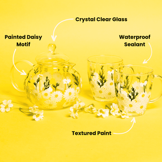 Hand-Painted Daisy Glass Teapot