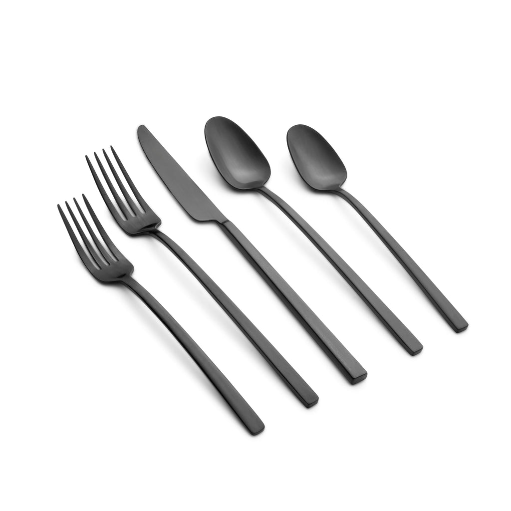 Cambridge Damaris Black Satin 20-Piece Flatware Set, 18/0 stainless steel