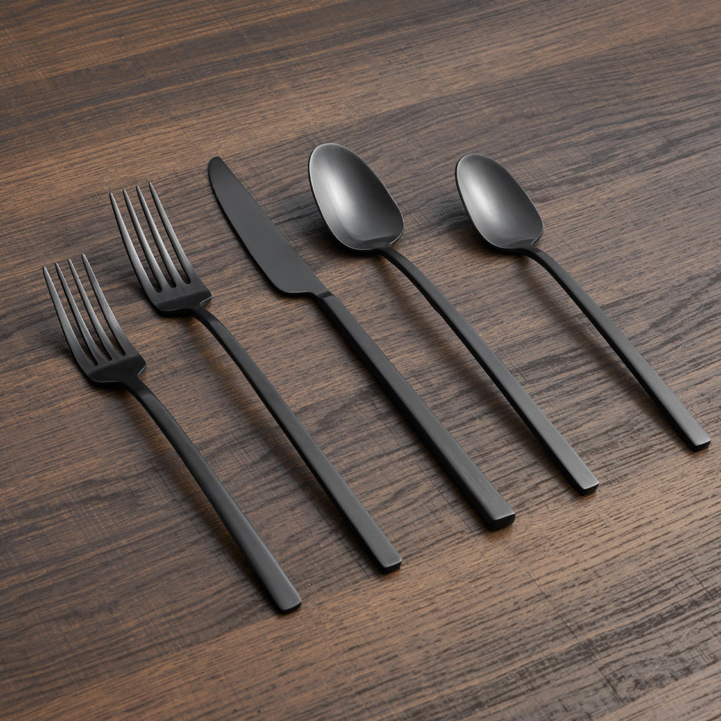 Cambridge Damaris Black Satin 20-Piece Flatware Set, 18/0 stainless steel (view 3)