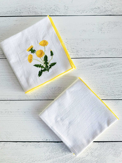 Elegant Dandelion Flour Sack Towels – 2-Piece Embroidered Cotton Set
