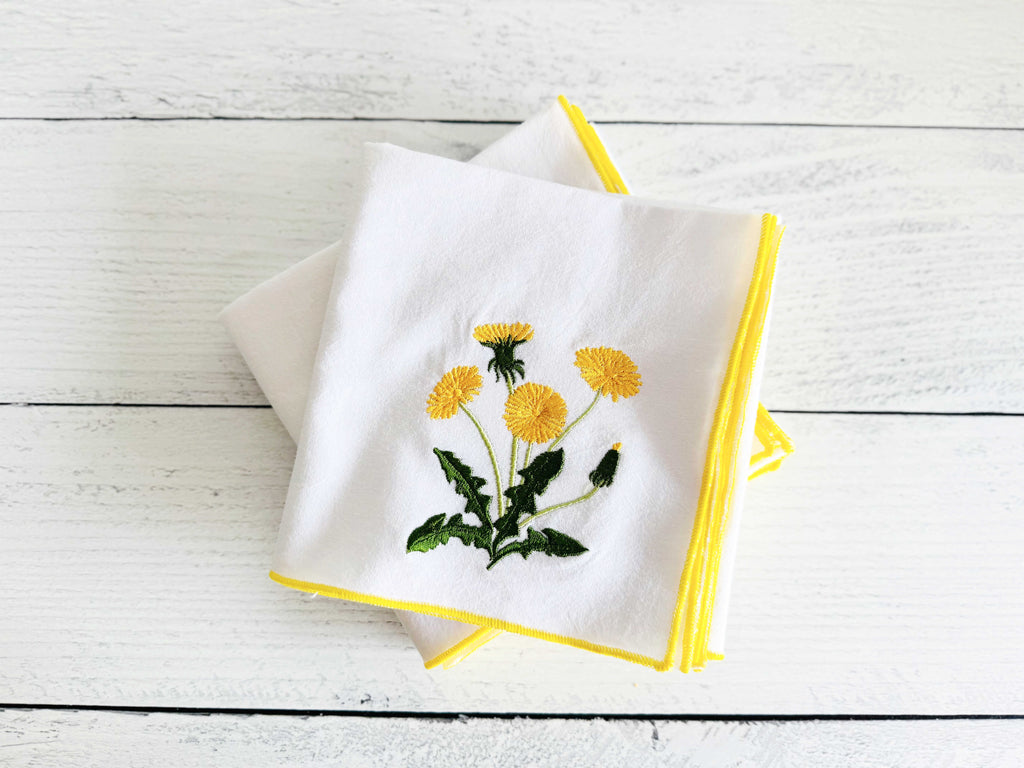 Elegant Dandelion Flour Sack Towels – 2-Piece Embroidered Cotton Set