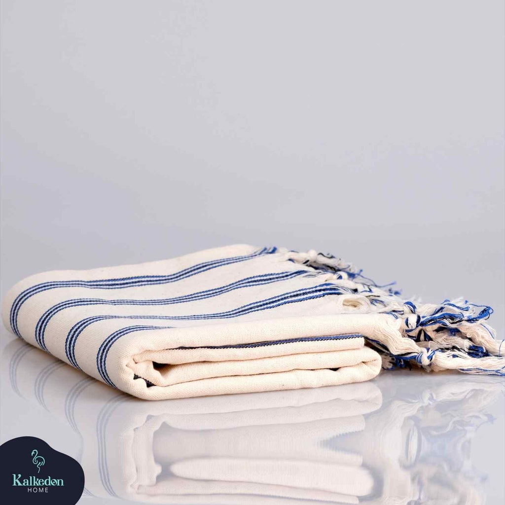 Dark Blue Striped Towel | Handwoven Cotton Beach Throw