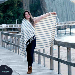 Dark Blue Striped Towel | Handwoven Cotton Beach Throw