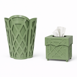 Dark Celadon Chippendale Wastepaper Basket & Tissue (3 Options) | Classic Bath Décor
