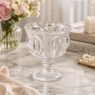 Vintage Crystal-Cut Glass Pedestal Compote Bowl
