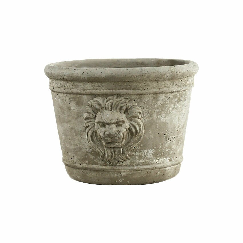 Cast Cement Lion Head Planter with Double-Sided Design