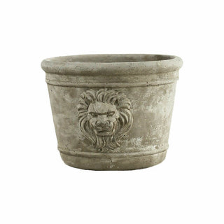 Cast Cement Lion Head Planter with Double-Sided Design