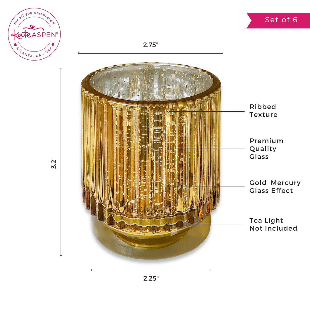 Ribbed Gold Glass Votive Candle Holder (Set of 6)