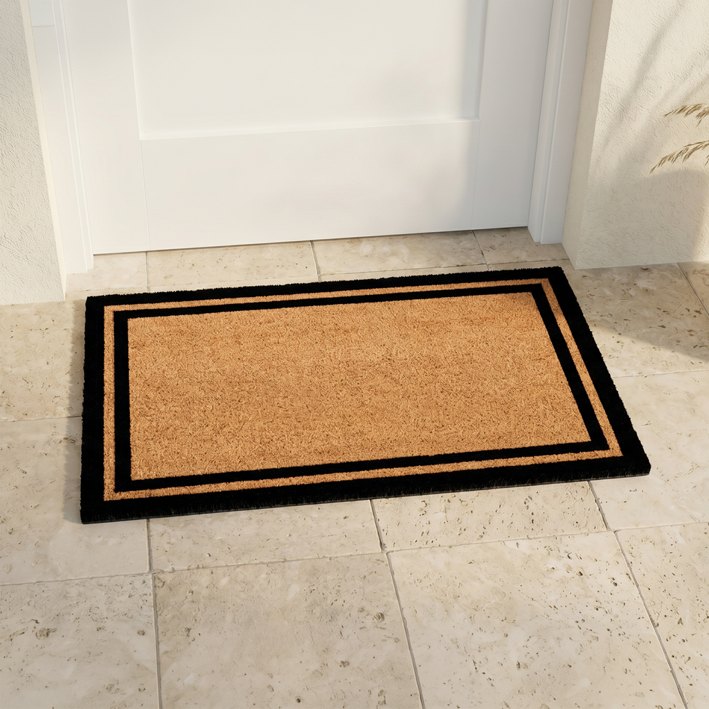 Double Black Border Natural Coir Doormat