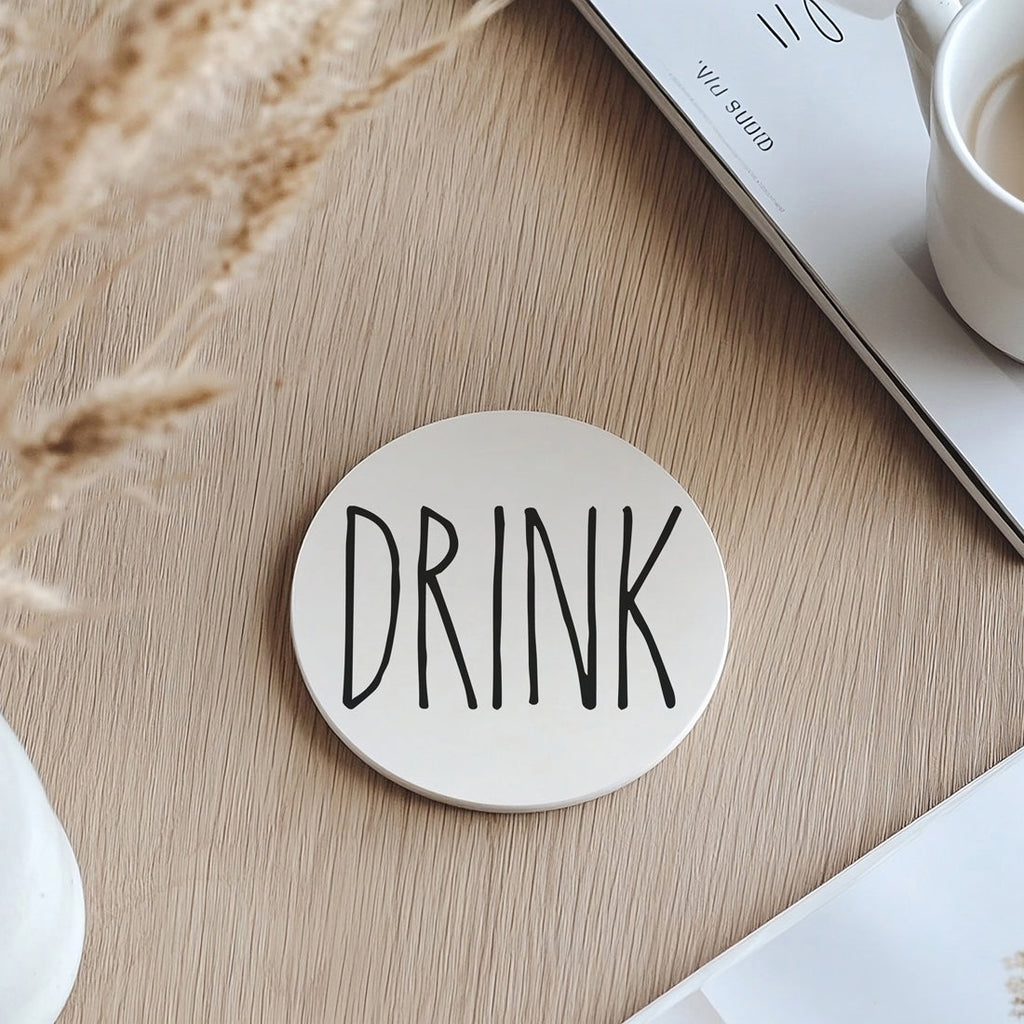 One Word Ceramic Coasters – Minimalist Bar & Coffee Table Collection (4