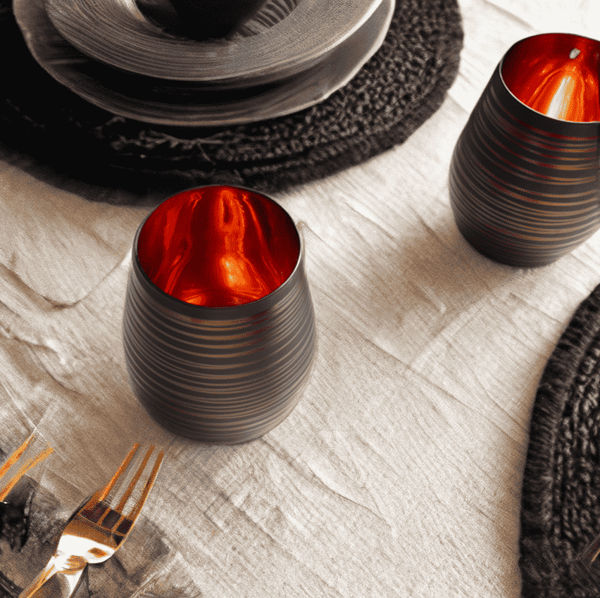 Black Swirl Stemless Wine Glasses with Copper Interior – Set of 2