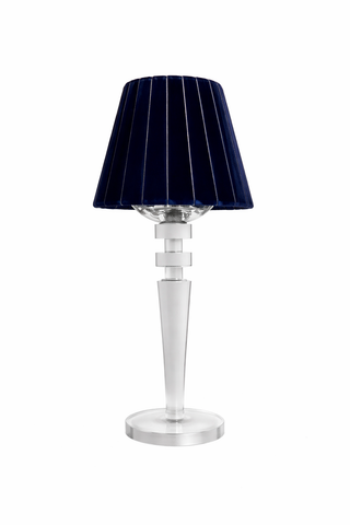 Tall Crystal Rechargeable Lamp with Navy Velvet Shade