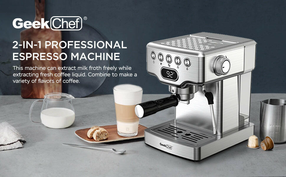 Geek Chef 20-Bar Espresso Machine with Milk Frother for Latte & Cappuccino