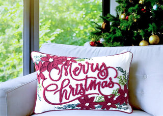 Merry Christmas Vintage Poinsettia Throw Pillow – Holiday Collection
