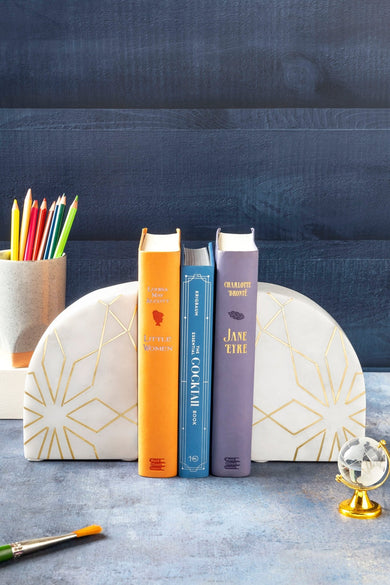 Enchant Marble with Gold Accents Bookends - Anara Lifestyle