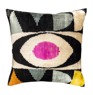 Eye of Ra Silk Velvet Ikat Throw Pillow Cover 24 X 24