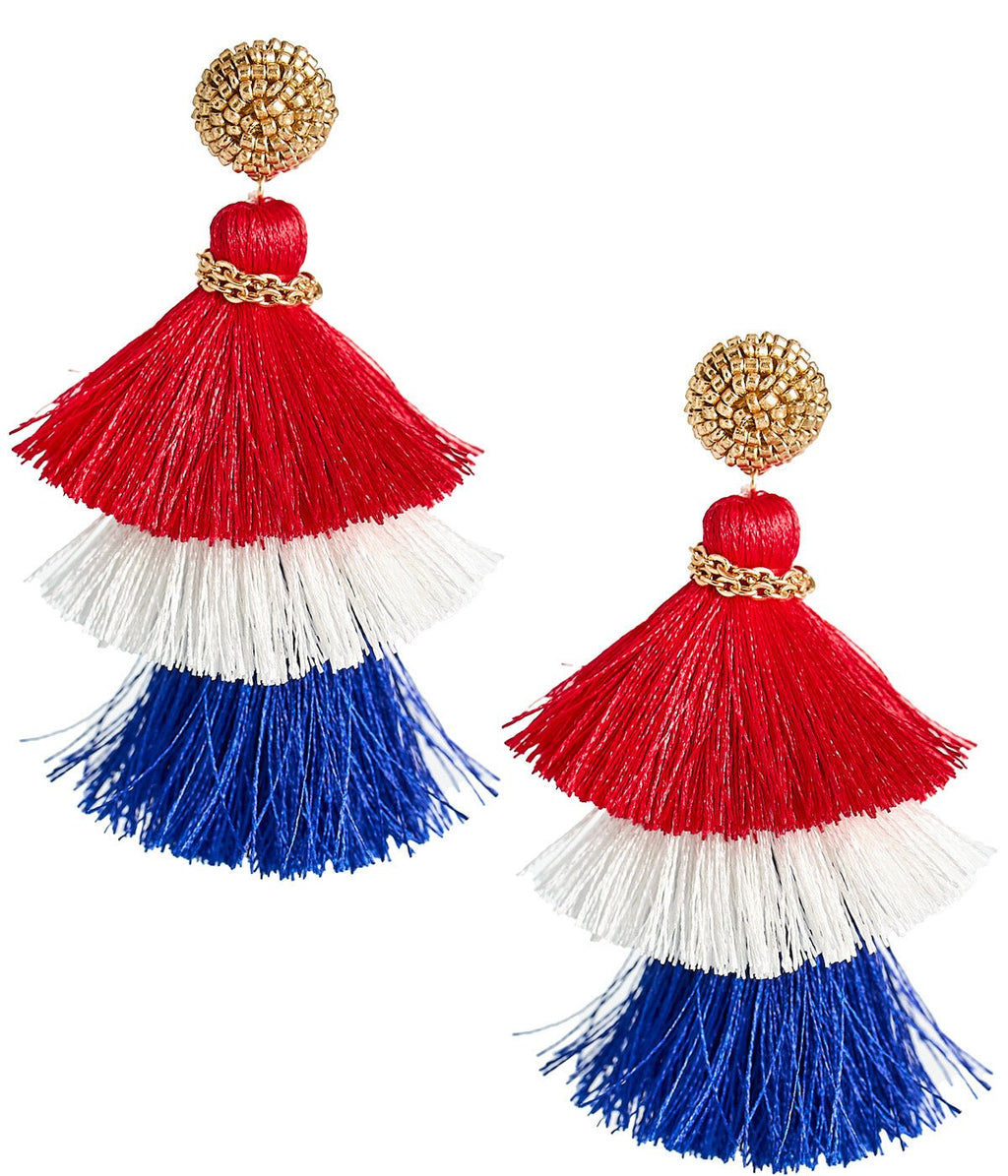 Red, White & Blue Fabric Tassel Earrings