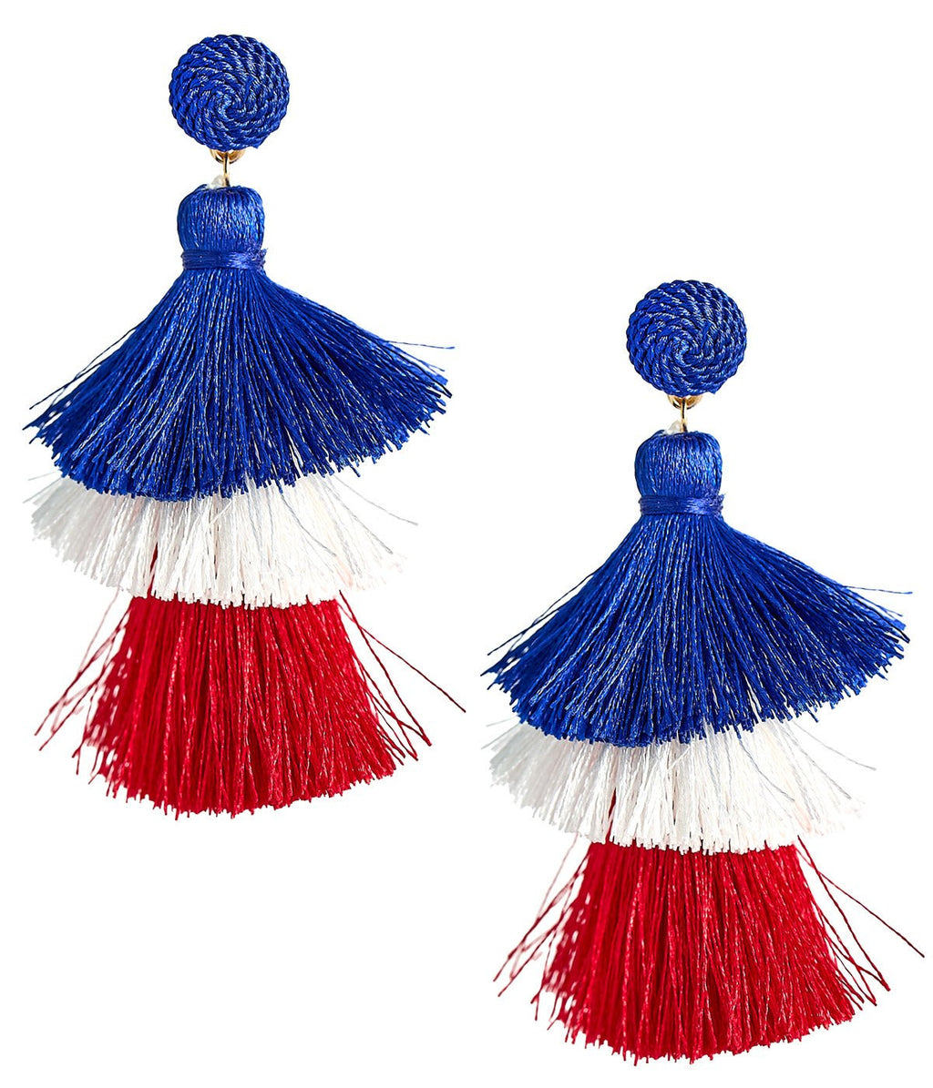 Red, White & Blue Fabric Tassel Earrings