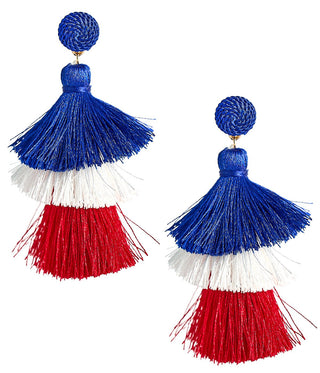 Red, White & Blue Fabric Tassel Earrings