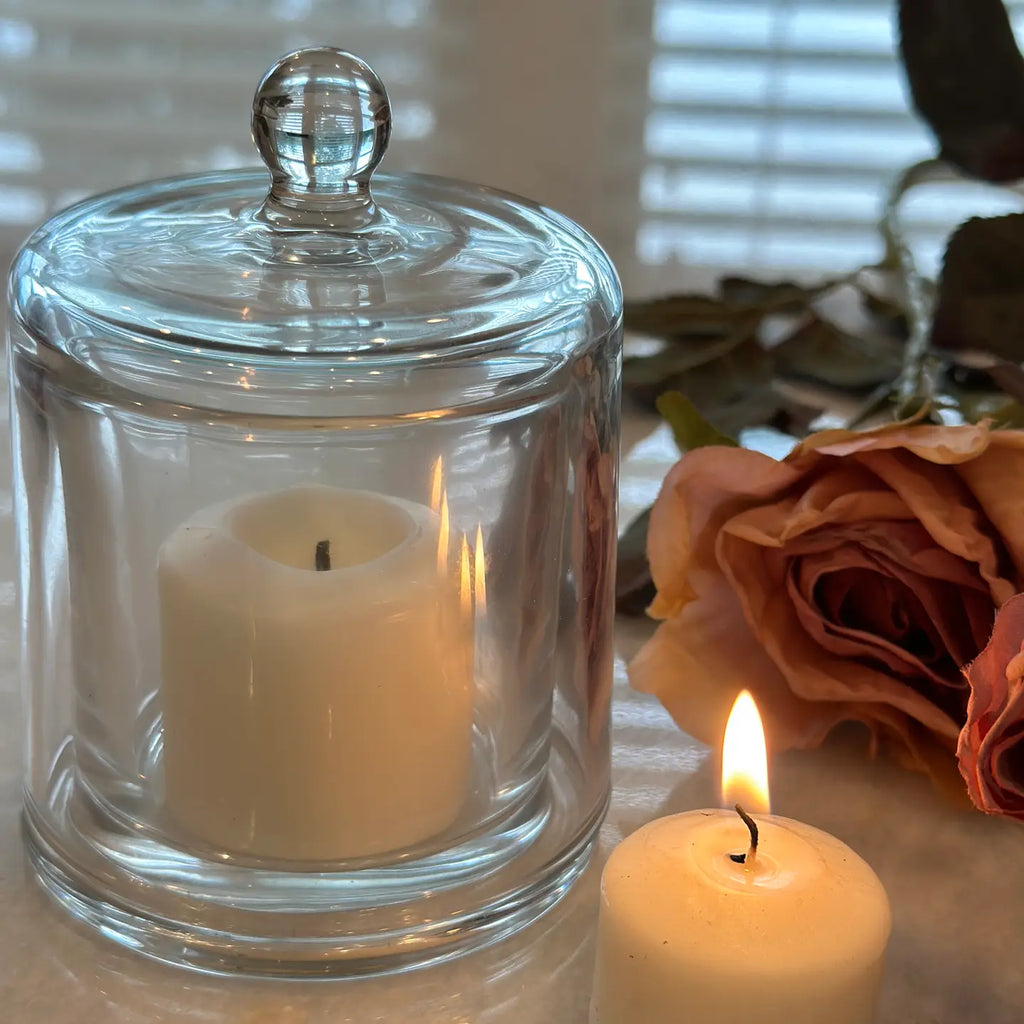 Clear Glass Candle Holder with Decorative Cover